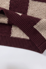 Women's Loungewear Contrast Checkerboard Loose Knit Sweater