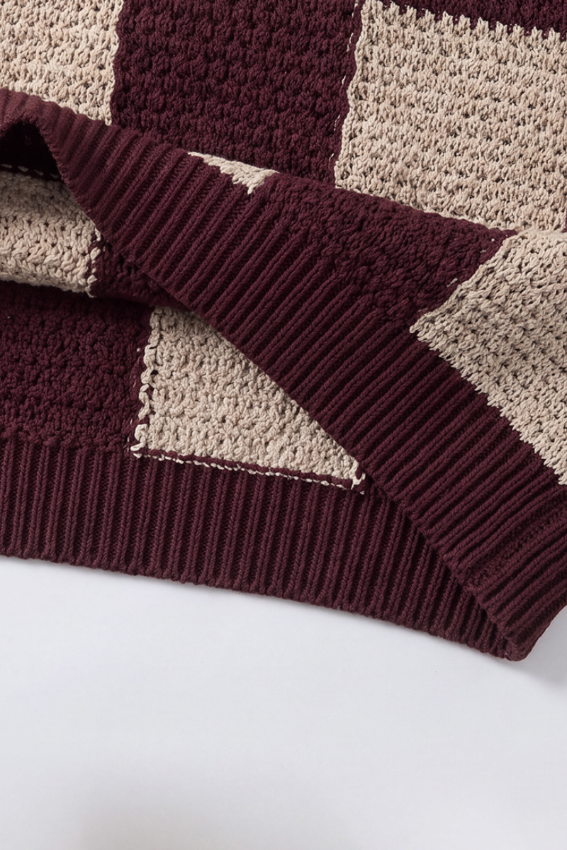 Women's Loungewear Contrast Checkerboard Loose Knit Sweater