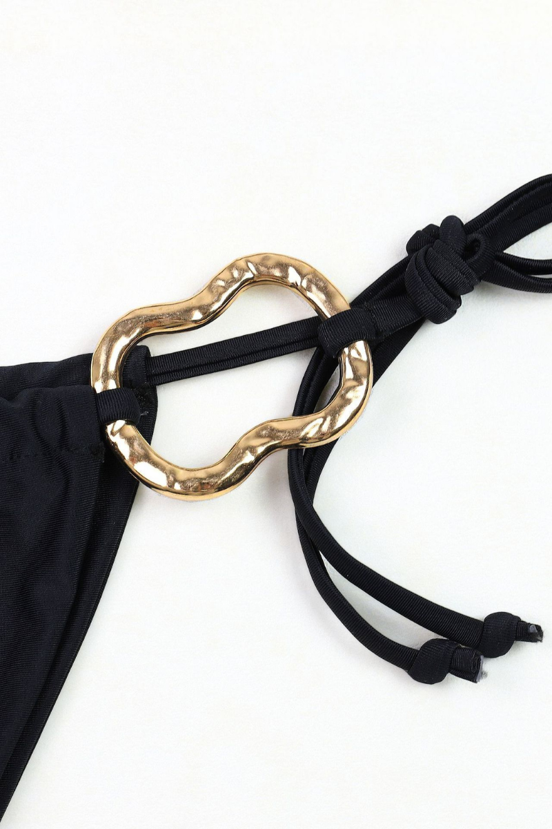 Women's Sexy Halter Cross Metal Ring Bikini Set - Solid