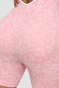 Women's Pink Leopard-Print Crisscross Back Gym Jumpsuit