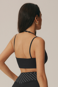 Women's Polka Dot Contrast Layered-Look Halter Yoga Bra
