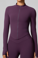 Women's Zip-Up Mock Neck V-Waist and Thumbhole Cuffs Jacket