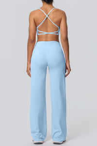 Women's Solid Color Criss-Cross Back Sports Set.