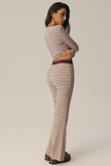Women's Fall Striped Crew Neck Long Sleeve Top and Pants Set