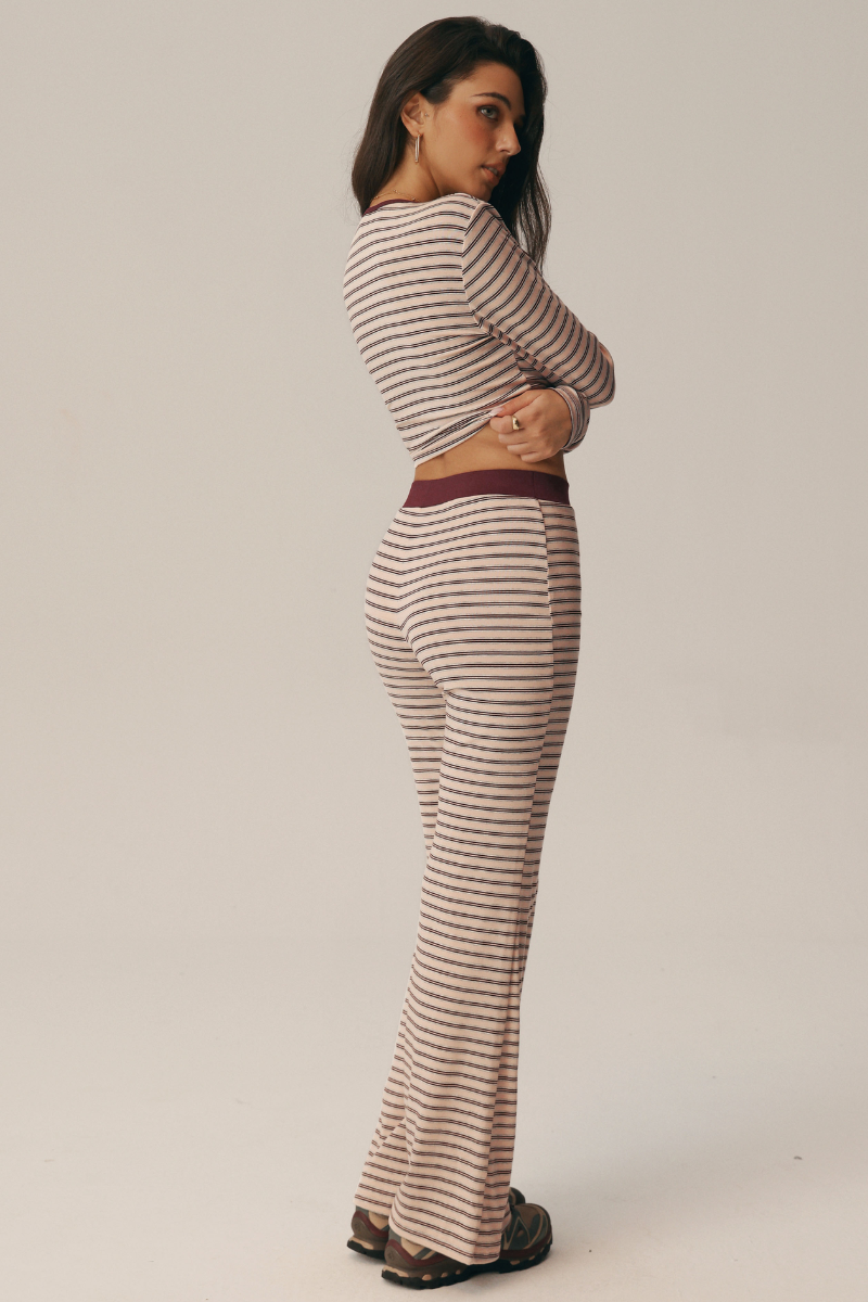 Women's Fall Striped Crew Neck Long Sleeve Top and Pants Set
