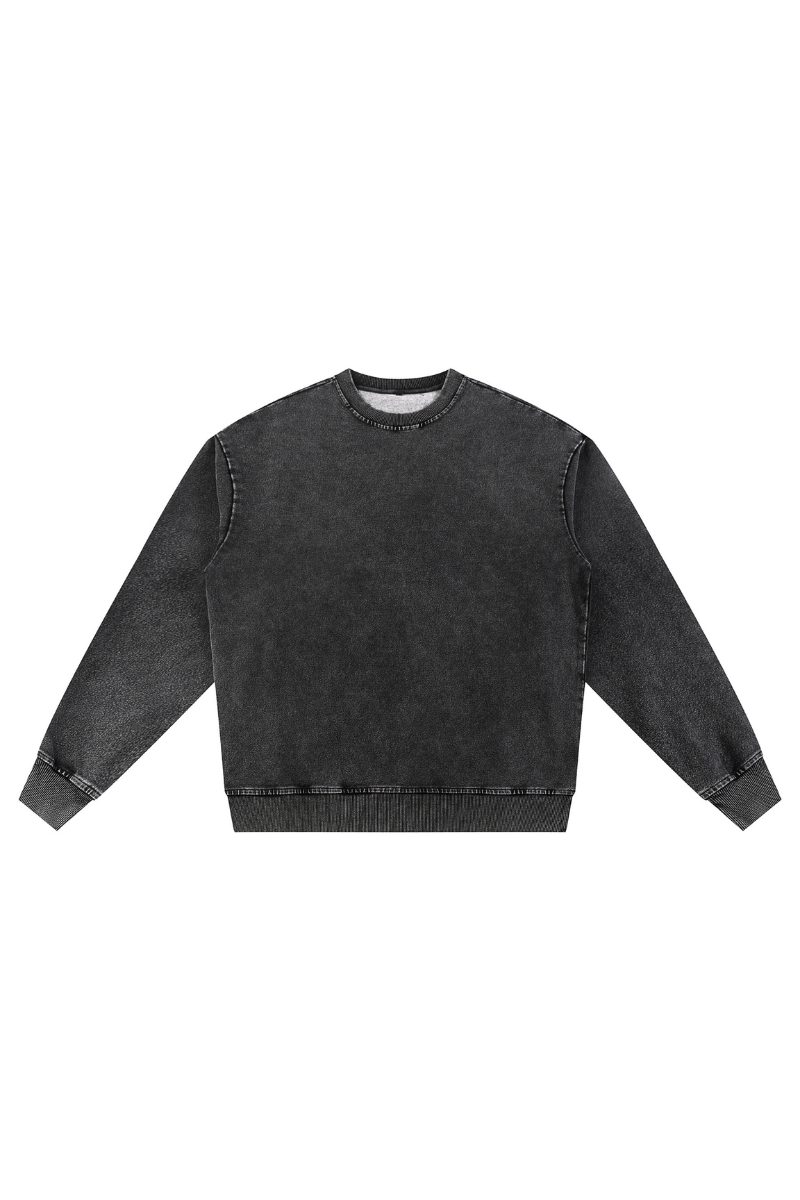 Unisex Fall 380G Heavyweight Washed Denim Relaxed Pullover