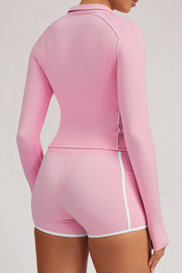 Zipper-fastened, color-contrasting yoga jacket