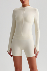 Women's Bare Feel Finger Cuffs Slim Yoga Jacket & Shorts Set