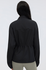 Women's Windproof Drawstring Media Pocket Peplum Jacket