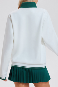 Women's Retro Campus Set:Half-Zip Sweatshirt & Pleated Skort