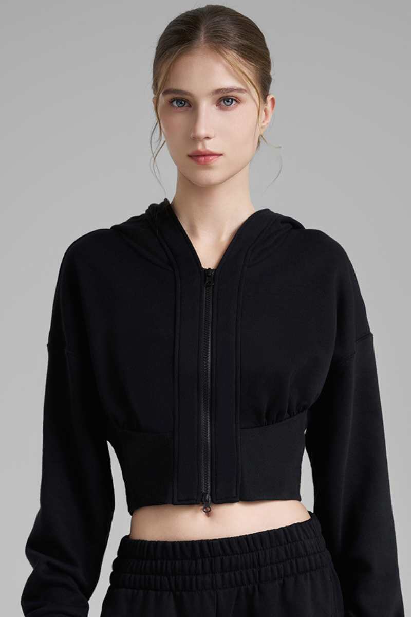 Women's Fall Dual-Zipper Cropped Drop Shoulder Hooded Jacket