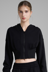 Women's Fall Dual-Zipper Cropped Drop Shoulder Hooded Jacket