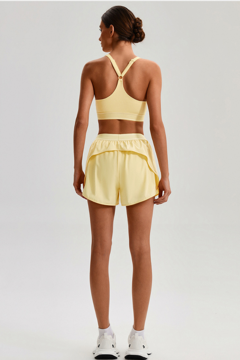 Women's Y-Back Sports Bra & Double-Layer Shorts 2-Piece Set