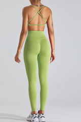 Women's Athletic Set:Cross Back Bra And High-Waist Leggings