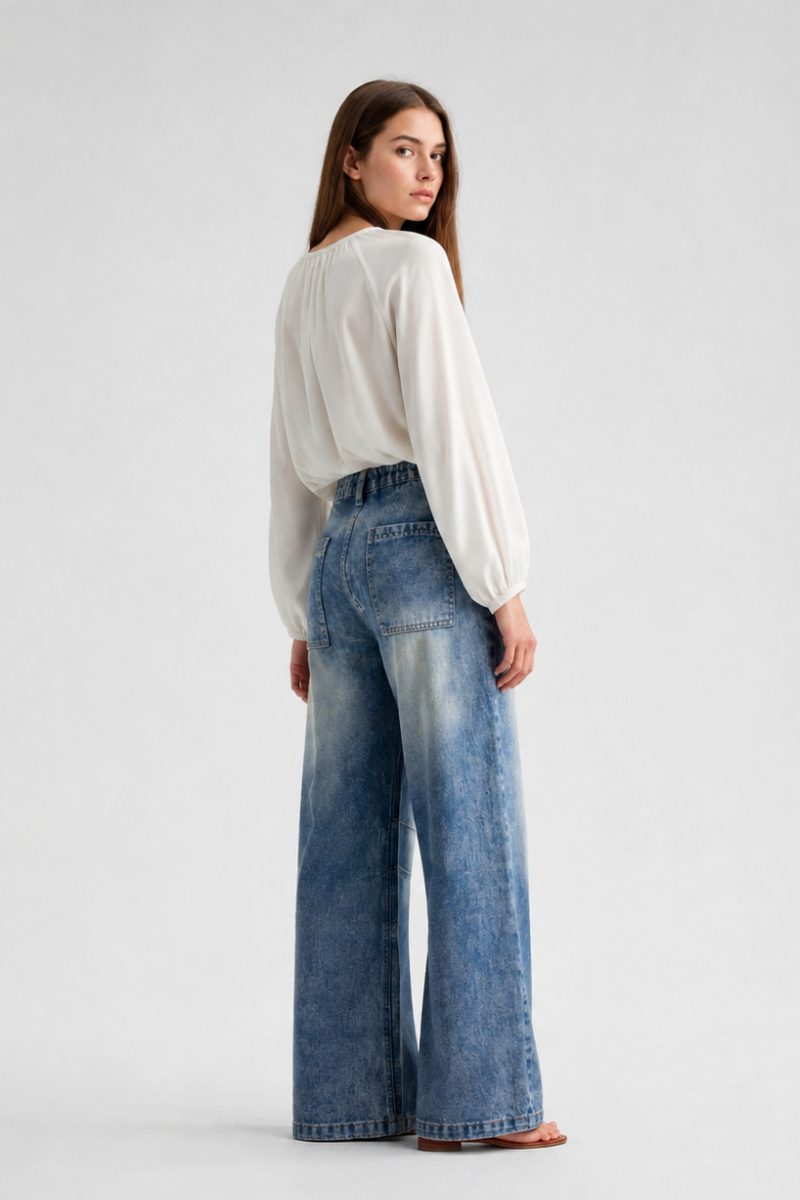 Women's High Waist Drawstring Wide Leg Jeans