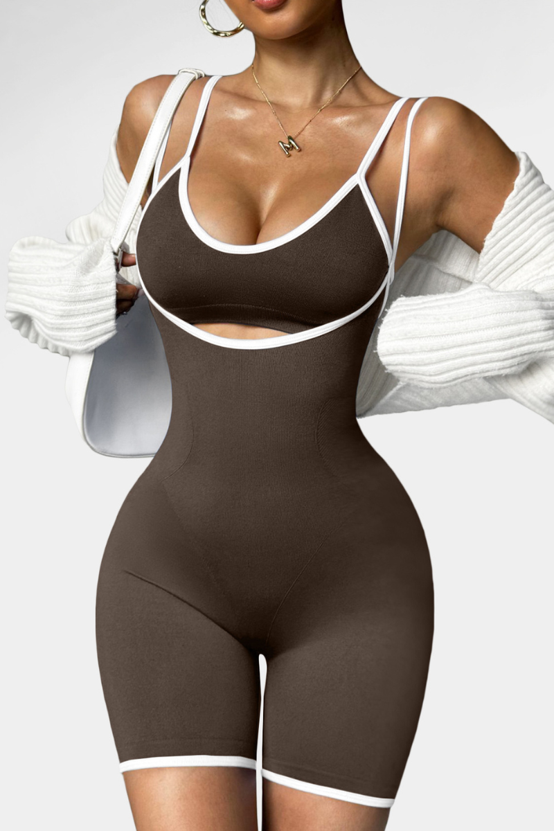 Women's Seamless Color Block Pleated Junmpsuit & Bra