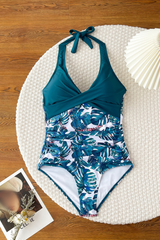 Women's Halter Deep-V Twist-Front Floral Print Swimsuit