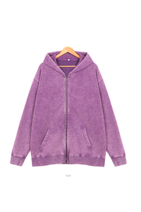 Unisex Fall Washed Vintage Zip-Up Hooded Sports Jacket