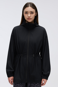 Women's Packable Drawstring Hooded Mid Length Jacket