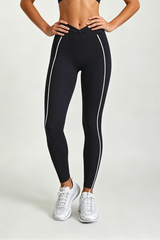 Women's Athletic Twist-Waist Contrast Stripes Leggings