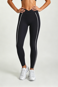 Women's Athletic Twist-Waist Contrast Stripes Leggings