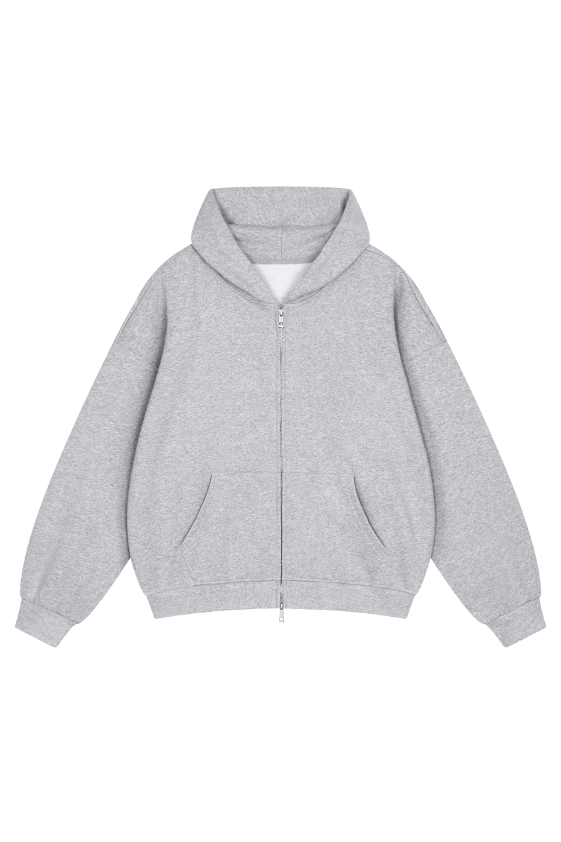 Unisex Fall Relaxed Drop Shoulder Full Zip Hooded Jacket
