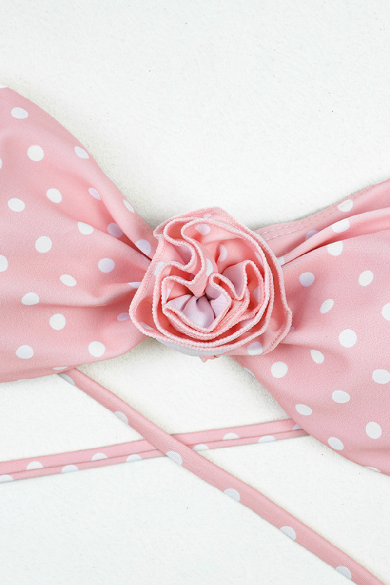 Women's Sexy 3D Floral Wide Leg Adjustable Bikini Set - Pink