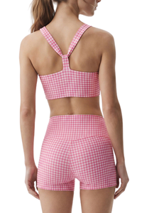 Women's Athletic Plaid Print Y-Back Bra And Shorts Yoga Set