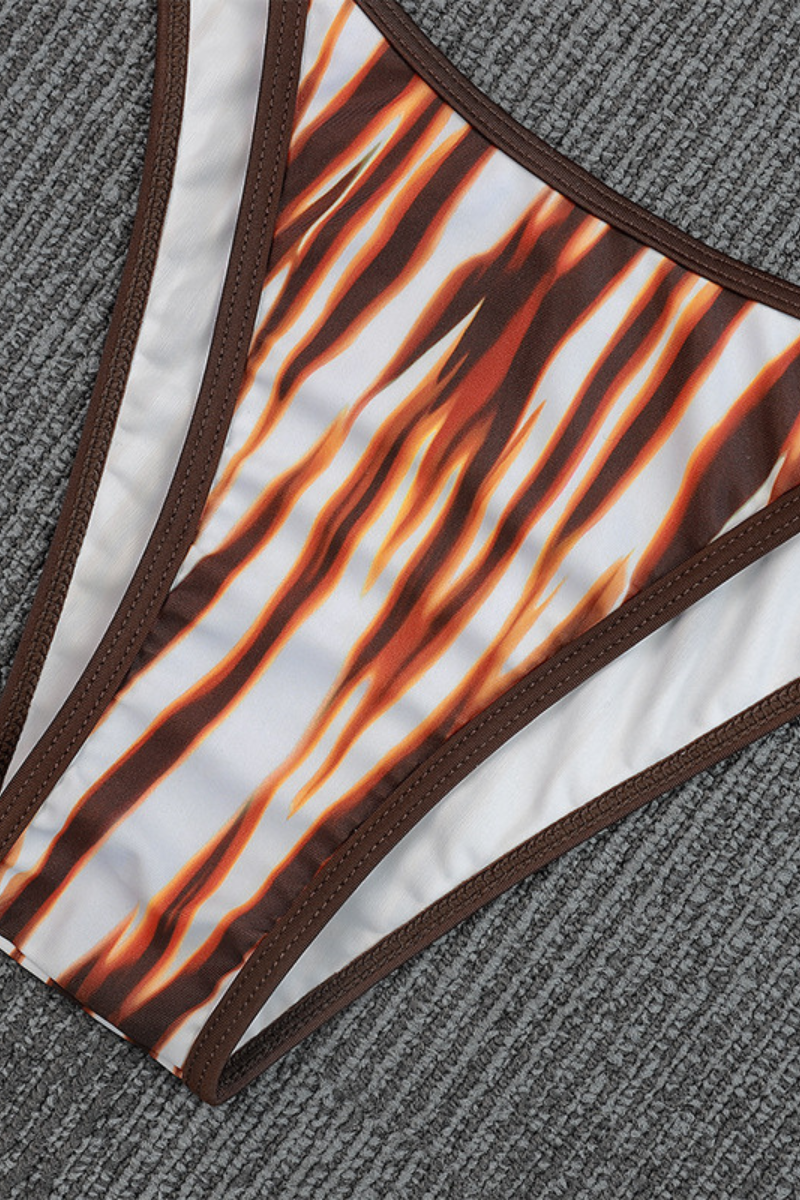 Women's Flame Gradient Metal Ring Halter Triangle Bikini Set