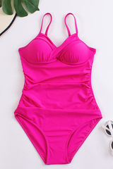 Women's Deep V Ruched High Waist Backless One Piece - Solid