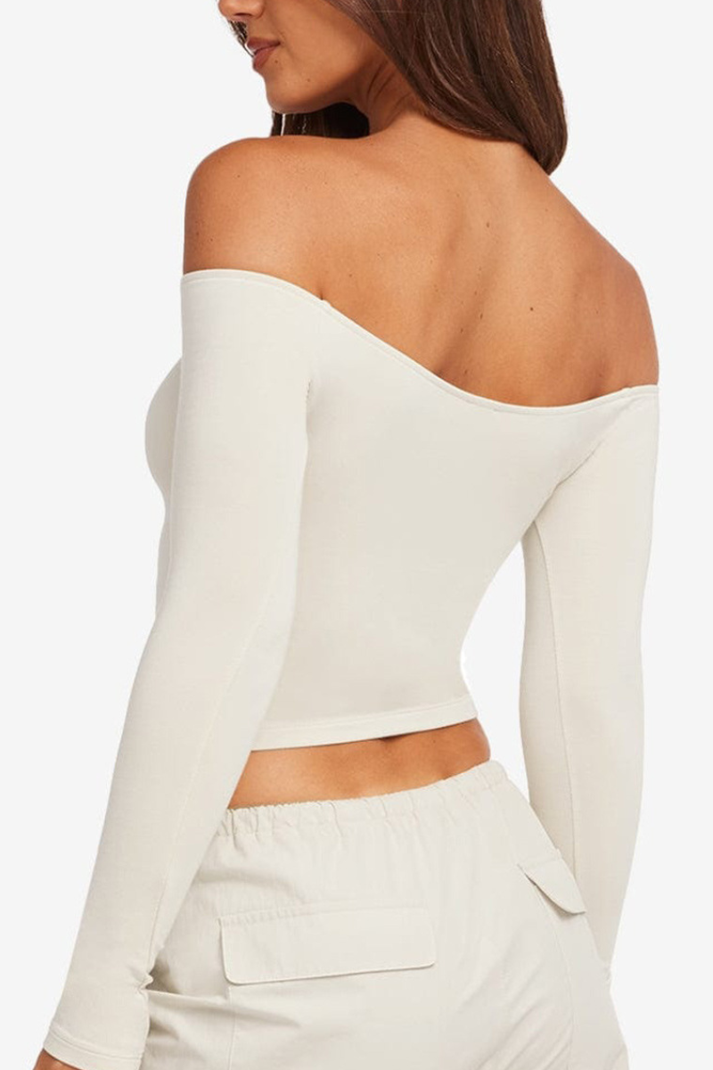 Women's Spring Off-Shoulder Cropped Long-Sleeve Sports Top