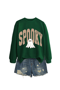 Women's Fall Halloween Plaid Ghost Print Oversize Pullover