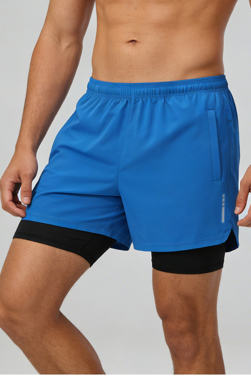 Men's Two Fake Fitness Training Shorts with Built-in Liner