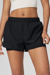 Women's Quick-Dry Faux Two-Piece Athletic Shorts with Slit Pockets