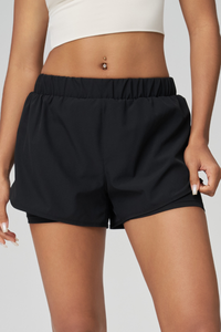 Women's Quick-Dry Faux Two-Piece Athletic Shorts with Slit Pockets