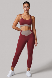 Women's Double Thin Strap Bra And High Rise Legging Yoga Set