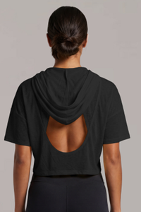 Women’s Hooded Cut Out Cropped Breathable Short-Sleeved Top