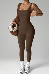 Women's Ribbed Square-Neck Strap Workout Jumpsuit