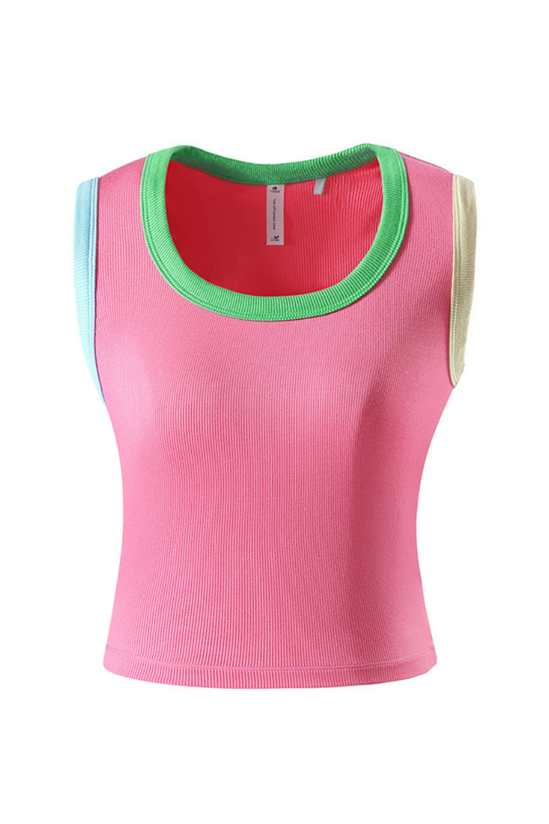 Women's Dopamine Color-Block Cropped Ribbed Tank Top