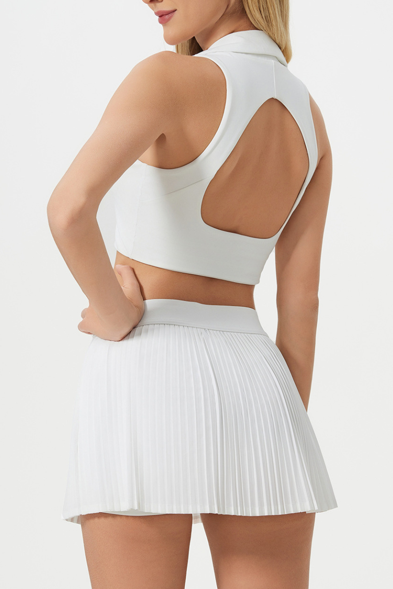 Women's Polo V Bra - Cut-Out Back Pleated Skirt Set