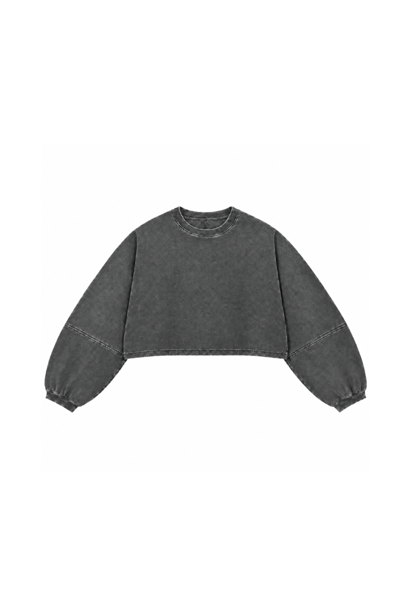 Womens Vintage Washed Cropped Crewneck Sweatshirt