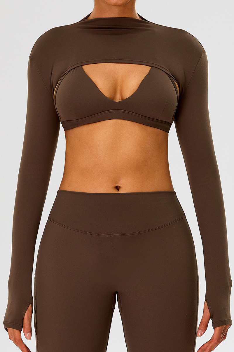 Women's Athletic Stand Collar Finger Cuffs Long Sleeves Top