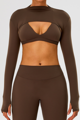 Women's Athletic Stand Collar Finger Cuffs Long Sleeves Top