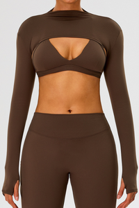 Women's Athletic Stand Collar Finger Cuffs Long Sleeves Top