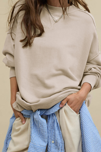 Women's Fall Oversize Side Slit Hem Drop Shoulder Pullover
