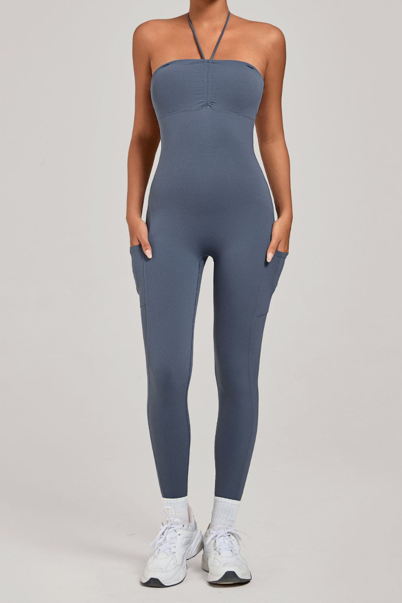 Women's Pleated Buttocks Lift Side Pocket Jumpsuits