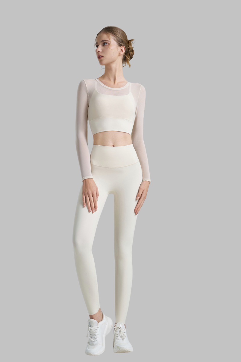 Women's Yoga Sets:Faux Two-Piece Long Sleeve Top And Legging