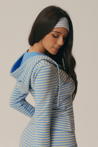 Women's Striped Drawstring Hooded Zip Crop Jacket