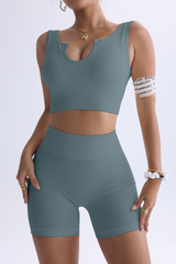 Women's Sport Set:U-Shaped Tank Top And High Waist Shorts