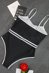 Women's Chain Print V Neck Backless Metal Straps One Piece